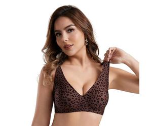 Blissbuilt Sujetador sin Aros Mujer Sexy Scollo a V Estampado de Leopardo Sujetador Push Up Sin Costuras Cómodo Soporte Bralette Clásicos Diarios Tallas Grandes para Diario,Fiesta y Citas