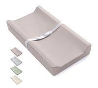 Blissful Diary Cambiador de cuero vegano para bebé con cubierta de poliuretano impermeable y fácil de limpiar, tamaño estándar acogedor cambiador de pañales para tocador y mesa, color gris pardo