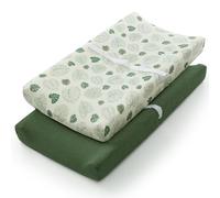 Blissful Diary Funda para cambiador de muselina para niñas y niños, algodón transpirable ultrasuave, funda para cambiar pañales de bebé, paquete de 2 (hojas de Monstera y verde oscuro)