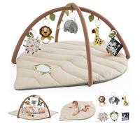 Blissful Diary Gimnasio Bebe, Manta Actividades Bebe De Forma De Hoja Con Arco Desmontable Y 6 Juguetes, Manta Juegos Bebe Para Desarrollo Sensorial Y Motor, Regalo Esencial Para Bebés, Beige Avena