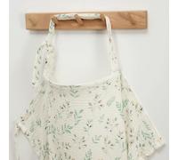 Blissful Diary Muslin Nursing Cover for Breastfeeding, Breathable Breastfeeding Cover up with Arch Neckline for Women, Nursing Apron (Botanical Leaf)