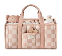 Blissful Diary Organizador de cambiador para bebé, Cesta de Almacenamiento Elegante para Necesidades de Recién Nacidos y Estación de Pañales, Regalo de Baby Shower, Estampado de cuadros rosas
