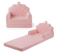 Blissful Diary Sofá para niños, sofá plegable suave 2 en 1, silla para niños pequeños, cómoda, sofá convertible a tumbona con bonitos diseños de concha, color rosa