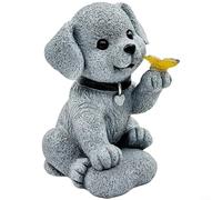 BlissfulAbode Decoración solar de jardín para cachorro, mariposa, resina, estatua de animal para césped al aire libre, patio, resistente a la intemperie, iluminación LED, modo nocturno automático