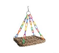 BlissfulAbode Percha natural para pájaros de pasto marino | Plataforma de columpio y escalada de varios niveles | Accesorio de jaula para periquitos/periquitos (S)
