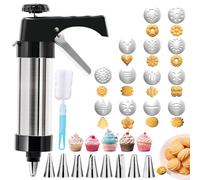 Blissfulmilo Juego de prensa de galletas de acero inoxidable, kit de pistola de prensa de galletas con 8 puntas de tubería y 13 discos para hacer bricolaje y decoración de suministros para hornear