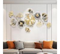 Blissio Reloj de Pared para Salón,Diseño Retro de Hoja de Ginkgo de Metal,Reloj de Pared Decorativo para Dormitorio y Cocina,con Pilas,Que No Hace Tictac (Café Retro-Árabe, 120CM)