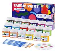 BLISSIQUEE Pinturas permanentes de tela para ropa, juego de pintura acrílica de 18 colores de 50 ml con pinceles, paleta, juego de pintura textil lavable para arte, zapatos, camisetas, bolsos, jeans