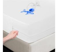 BlissLo Funda de colchón impermeable doble (135 x 190 + 30 cm), súper suave, a prueba de ácaros y chinches, protector de colchón con cremallera, antialérgico, cama doble con cremallera (blanco)