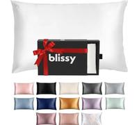 Blissy Funda de Almohada de Seda, 100% Seda de Morera Pura, Fibras 22 Momme 6A, para Cabello y Piel, tamaño Regular, Queen y King con Cremallera Oculta (tamaño Queen, Color Blanco)