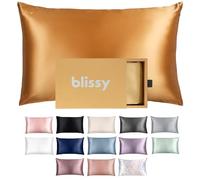 Blissy Funda de Almohada de Seda, 100% Seda de Morera Pura, Fibras 22 Momme 6A, para Cabello y Piel, tamaño Regular, Queen y King con Cremallera Oculta, Color Dorado