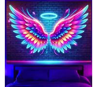 BlissYard Tapiz de alas de ángel de luz negra, reactivas a los rayos UV, tapices para colgar en la pared, tapices de alas de ángel rosas para niñas y adolescentes, tapiz que brilla en la oscuridad,