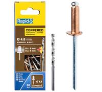 Rapid Remaches de Aluminio con Recubrimiento de Cobre, Ø4,8 x 12 mm - Remaches de 4,8 mm para Canalones, Tuberías y Chapa Metálica - Incluye Taladro - 50 Unidades, Embalaje de Cartón (5001467)