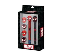 Marvel Comics Set de escritura Peter-Pack - Bolígrafo gel borrable, Lápiz Eternal, 4 gomas, Negro