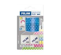 MILAN Blister sacapuntas Duet Look azul con 2 gomas 430