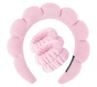 Blithetree Diadema de spa para lavarse la cara con muñequeras, paquete de 3 diademas para el cuidado de la piel, diadema de maquillaje para mujer (rosa)
