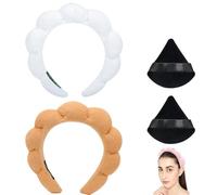 Blithetree Diademas de esponja para el cuidado de la piel, diadema de esponja de spa para lavar la cara, diadema de maquillaje suave preparado para spa, lavado de cara (paquete de 2/blanco + azul)
