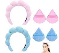 Blithetree Diademas de esponja para el cuidado de la piel, diadema de esponja para lavarse la cara, banda de maquillaje suave y preparado para spa y maquillaje facial (paquete de 2/morado + café)