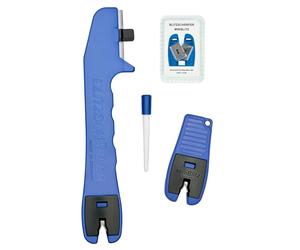 BLITZSCHÄRFER Set de 4 piezas afilador de cuchillos afilador para cuchillos y tijeras Blitzschärfer Miniblitz Afilador Cerámico placas de repuesto de carburo manual y portátil