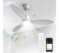 BLITZWILL Ventilador de Techo con Luz, Ø132cm Control App & Mando Ventiladores de Techo con Iluminación LED, 6 Velocidades, 3 Colores Regulables, 3 Aspas, Silencioso, Verano-Invierno, Temporizador