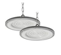 Blivrig 2PCS 100W 10000LM LED Lampara Industrial,UFO LED Blanco Frío 6000K Interior, Alto Campana Luz Interior con Cadena Metálica, 144 Focos LED Impermeable IP65 para Naves, Muelle, Fábricas, Almacén