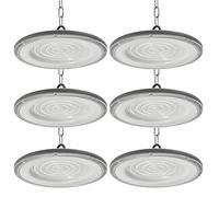 Blivrig 6PCS 200W 24000LM Campana LED Lampara Industrial UFO Blanco Frío 6500K Interior, Alto Techo Luz con Cadena Metálica, 288 Focos LED Impermeable IP65, para Naves, Muelle, Fábricas, Almacén