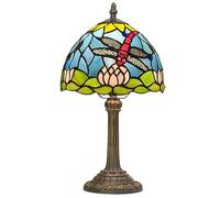 Blivuself Tiffany,Lámpara de cristal tintado, diseño de libélula de loto azul, para dormitorio, mesa de lectura, para mesita de noche, sala de estar, oficina, dormitorio, regalo, 8x8x14 pulgadas