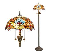 Blivuself Tiffany Lámpara de pie de cristal manchado de luz de pie de la lámpara de bronce de la vendimia única lectura de la lámpara de esquina para la decoración del hogar sala de estar dormitorio