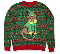 Blizzard Bay Men's Grumpy Elf Cat Ugly Christmas Sweater, Green/Red, X-Large
