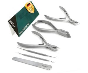 Blizzard Set de Podología Profesional 5 Piezas - Kit Pedicura para Uñas Gruesas y Encarnadas - Herramientas de Acero Inoxidable con Cortaúñas Alicates Cortacutículas Lima Elevador Podología Completo