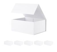 BLK&WH 6 cajas de regalo de 9 x 6.5 x 3.8 pulgadas, cajas de regalo blancas, cajas de regalo con tapas, cajas de propuesta de dama de honor, cajas de regalo plegables para embalaje de regalo (blanco