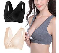 Bllatta Sujetador de Lactancia en Algodón Analérgico Sin aro Premamá y Maternidad Sostén Lingerie (Medium, Black+Nude)