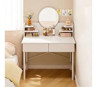 Bllhl Espejo De Maquillaje con Escritorio Tocador, Cajones para Niñas Pequeñas, Amplio Espacio Almacenamiento; Mesa Grande para Un Fácil Acceso A Los Artículos (Blanco,2 cajones)