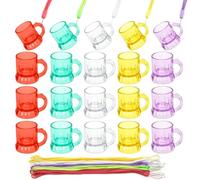 BLLREMIPSUR 20 vasos de chupito con asa, vasos de chupito de plástico de color para fiesta con 20 cadenas, collar de despedida de soltero para boda, cumpleaños, despedida de soltera