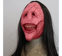 Blluoy Máscara de cara fantasma rosa, máscara de grito con pelo largo, máscara de látex de demonio sonriente con sonrisa espeluznante, cara de cicatriz roja, cosplay (rosa)