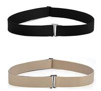 BLMHTWO 2 cinturones elásticos invisibles, cinturones ajustables que no se muestran, sin hebilla, cinturón elástico con hebilla de metal plana, cinturón de cintura para mujer, pantalones de mezclilla