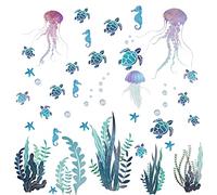 Blmhtwo 2 pegatinas de pared bajo el mar, dormitorio y baño, hierba marina, tortuga, caballito de mar, estrella de mar