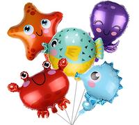 BLMHTWO 5 globos bajo el mar, globos de aluminio de océano, caballito de mar, estrella de mar, globo de pez cangrejo, pulpo, globo de animales de mar para cumpleaños de niños, decoraciones