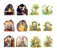 Blmirror 12 Piezas Lindas CalcomaníAs Luminosas de Pared Adorable RatóN Libro de Lectura Conejo HabitacióN de NiñOs DecoracióN de la Pared Etiqueta Adhesiva, DecoracióN del Hogar,C