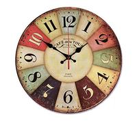 Blmirror Reloj Pared Madera Retro 12Pulgadas Casa Campo,Silencioso Pared Sin Tictac -Grande AtóMica AnalóGico Funciona con BateríA-Vintage RúStico Colorido PaíS Aire Libre