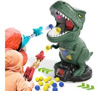 BLmukce Juego de diana de dinosaurio móvil, juguete de tiro para niños, juguete de dinosaurio, juego al aire libre, juguete para niños, regalo para niños 4, 5, 6, 7 años, 2 pistolas popper, 48 bolas