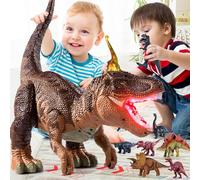 BLmukce - Juguetes de dinosaurio grandes de 61 cm para niños de 3 a 5 años, juguete de figura Tyrannosaurus rex con más de 10 dinosaurios para almacenamiento de vientre, ruedas deslizantes