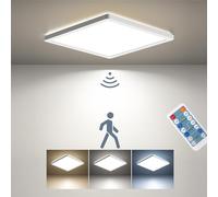 BLNAN LED Lámpara de Techo con Sensor de Movimiento de Radar, 18W Lámpara de Techo Plana con Mando a Distancia, Sensor de Movimiento de Panel, Blanco frío Neutro Cálido para Baño, Pasillo, Escaleras