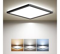 BLNAN Luz de Techo LED 24W Luz de Techo Plana, Blanco Cálido Neutro frío 3000K/4000K/5000K, 2400LM Panel con Luz de Fondo para Dormitorio, Sala de Estar, Cocina, Pasillo, Baño, Sótano, 30CM Negro