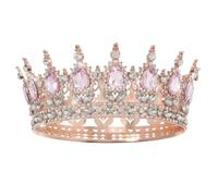 BLNC Corona de Reina para Mujer, Diadema con Cristales y Brillantes para Boda, Fiesta de Cumpleaños y Graduación, Oro Rosa y Rosa Claro
