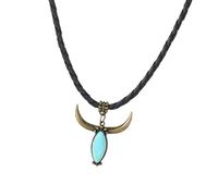 BLNGET Collar con colgante de cabeza de color turquesa, joyería étnica de cuero para moda cultural, As show, Cuero