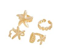 BLNGET Juego de 4 anillos abiertos de estrellas de mar costeras, joyería de playa ajustable para mujer, accesorios de moda para el día caliente de oro y plata, As show, Metal
