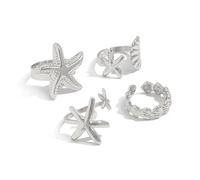 BLNGET Juego de 4 anillos abiertos de estrellas de mar costeras, joyería de playa ajustable para mujer, accesorios de moda para el día caliente de oro y plata, As show, Metal