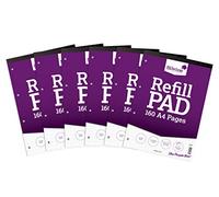 Bloc de 160 folios cuadriculados de recambio, tamaño A4, unidos por la parte superior y con 4 perforaciones para anillas, de Silvine, color multicolor 6 unidades