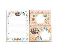 Bloc de cartas con sobre para niños, animales perezosos, juego de papel de carta (bloc A5 con 25 hojas + 15 sobres)